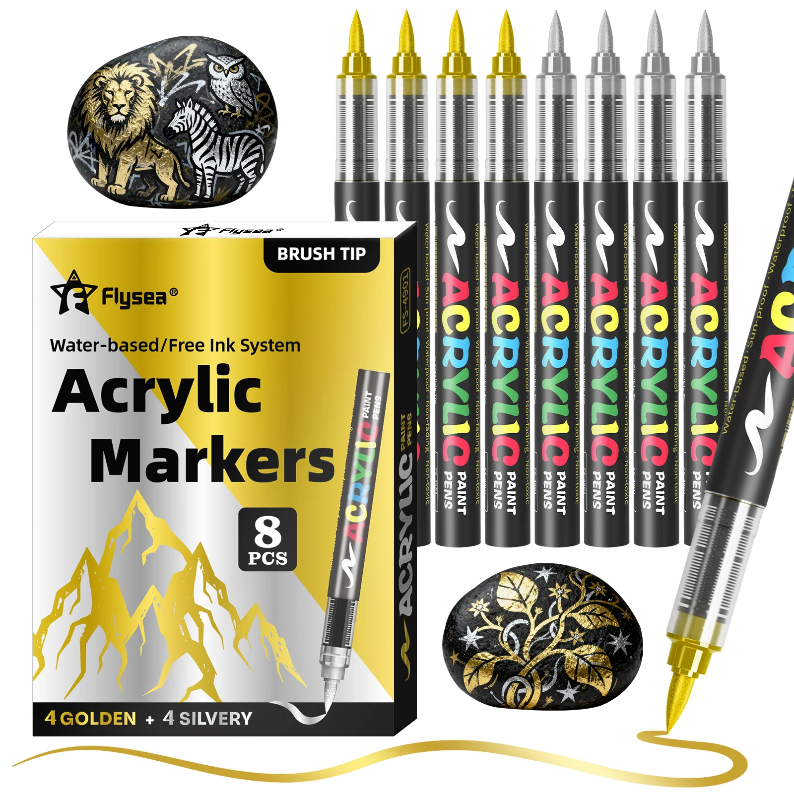 8/12er-Pack (Gold, Silber, Schwarz und Weiß) Gerade Flüssig-Acryl-Pigmentmarker, Farbmarker, Filzstifte, Schreibwaren – Detail 2