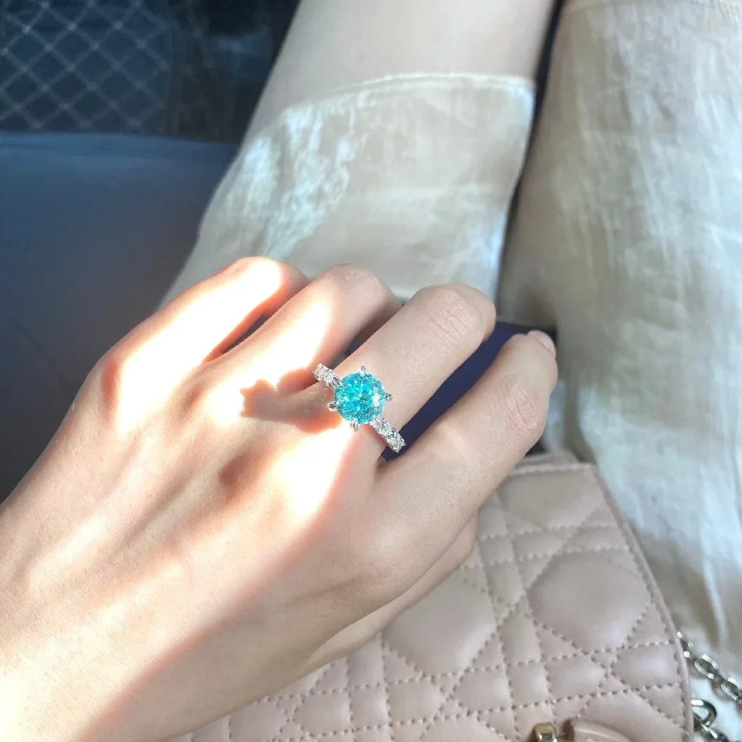 Verlobungsschmuck - Grüner Mint-Verlobungsring - Luxuriöser und modischer 3-Karat Grüner Diamant Sterling Silber Ring mit Mikrofassung – Detail 5