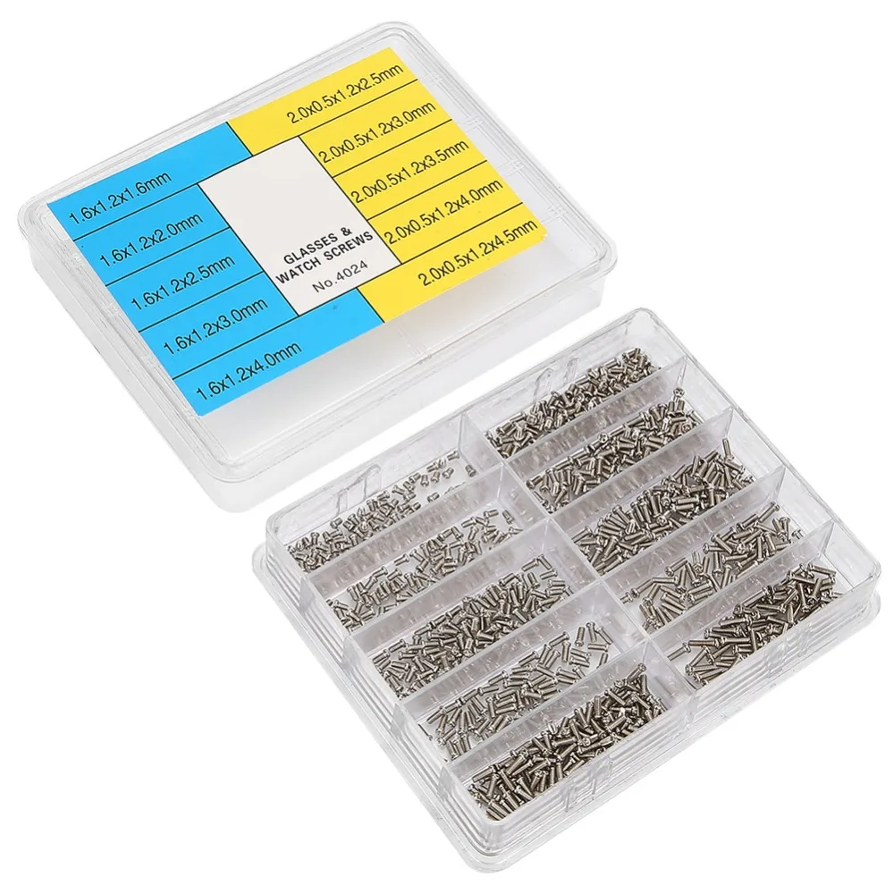 1000Pcs Silver Watch Eyeglass Screw Kit Iron Multiple Sizes Stainless Steel Cross Screws Mixed Size Watch Repair Accessories