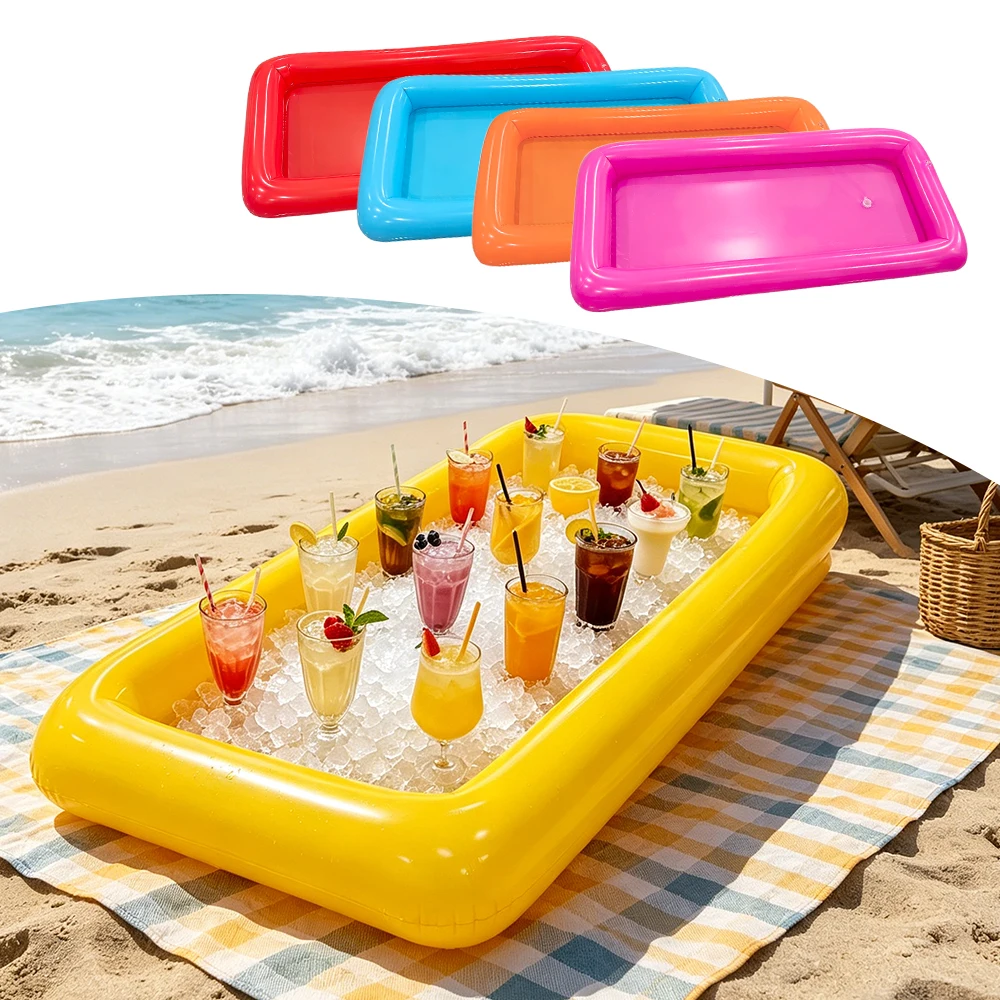 1pc Colorful Inflatable Serving Bar, Floating Buffet Cooler Tray with Drain Plug, Summer Pool Party Beach Drink Food Holder