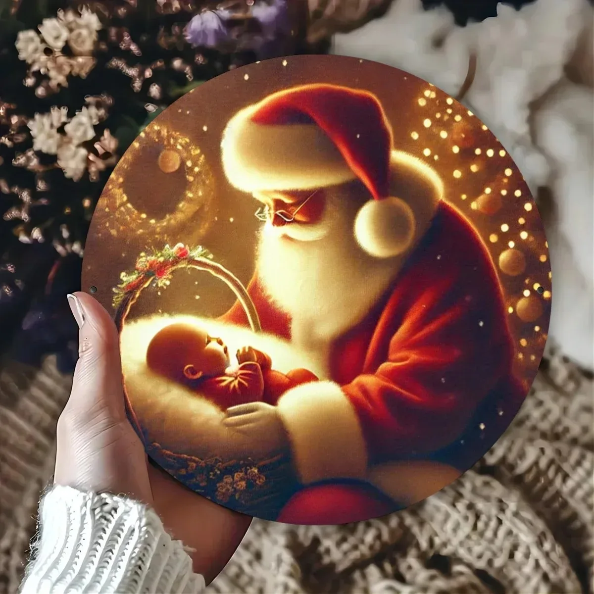 لافتة معدنية مستديرة سانتا كلوز الريفية مطبوعة يدورًا: ديكور حائط للباب والجدران المعيشة في المزرعة #3