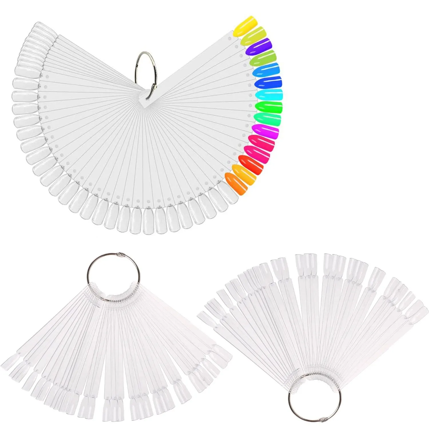 

150 Pcs Nail Swatch Sticks with Ring Clear Fan-shaped Nail Art Polish Practice Display Tips Nail Sample Sticks, Nail Practice