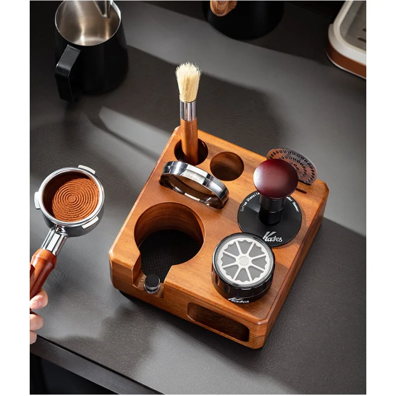 

Storage Base Walnut Coffee Powder Pressing Set Distributor Tamper Square Solid Wood Pressing Seat Exquisite Durable Scratch