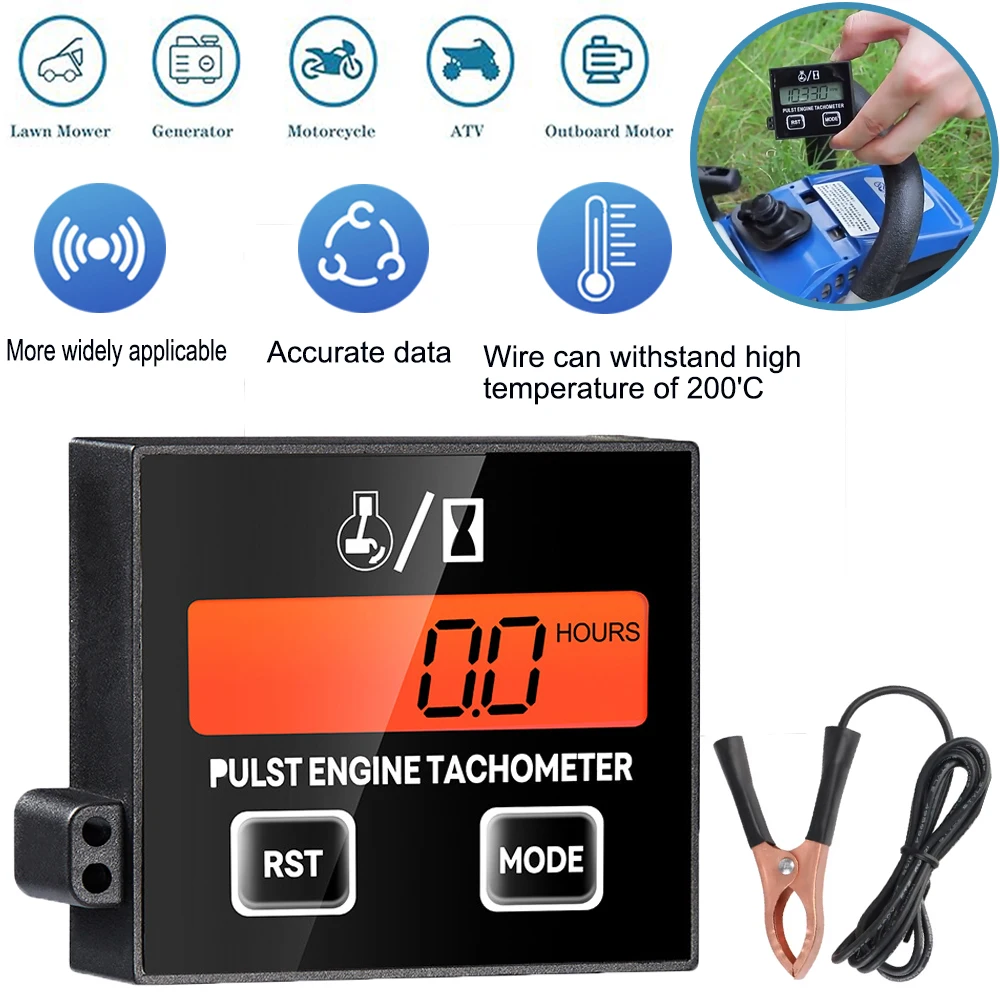 Kebidumei LCD Digital Engine Tachometer Hour Meter Gauge Inductive Display For Motorcycle Motor Stroke Engine Marine Car Boat