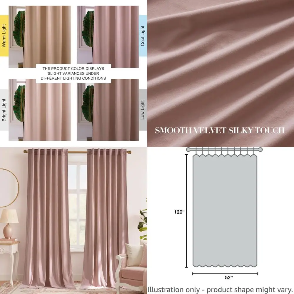 

Luxury Dusty Pink Insulated Velvet Curtains 120, Noise-Reducing, Energy-Saving for Home Theater or Bedroom