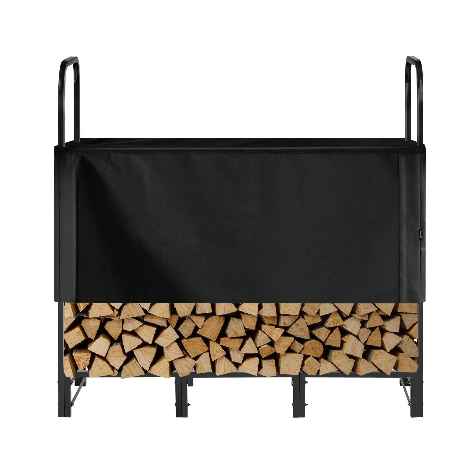 4 FT Outdoor Firewood Rack with Waterproof Cover 1/4 Cord Wood Storage Metal Log Holder 400LB Heavy Duty Firewood Holder