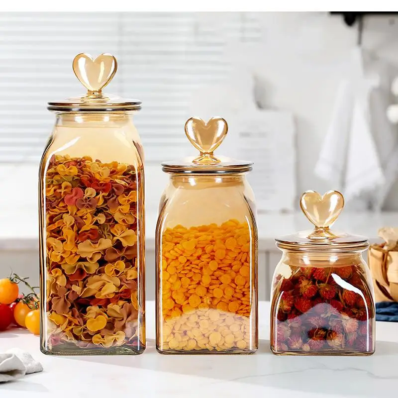 

Transparent Square Glass Candy Jar Sealed Storage Bottle Household Transparent Kitchen Food Jar with Lid Coffee Bean Storage Jar