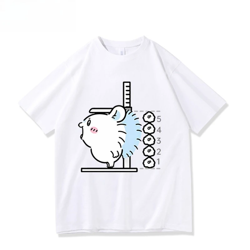 Kawaii Chiikawa Kurimanju Oversize Heavyweight T-shirt Unisex Funny Height Chart Cartoon Loose Streetwear Top