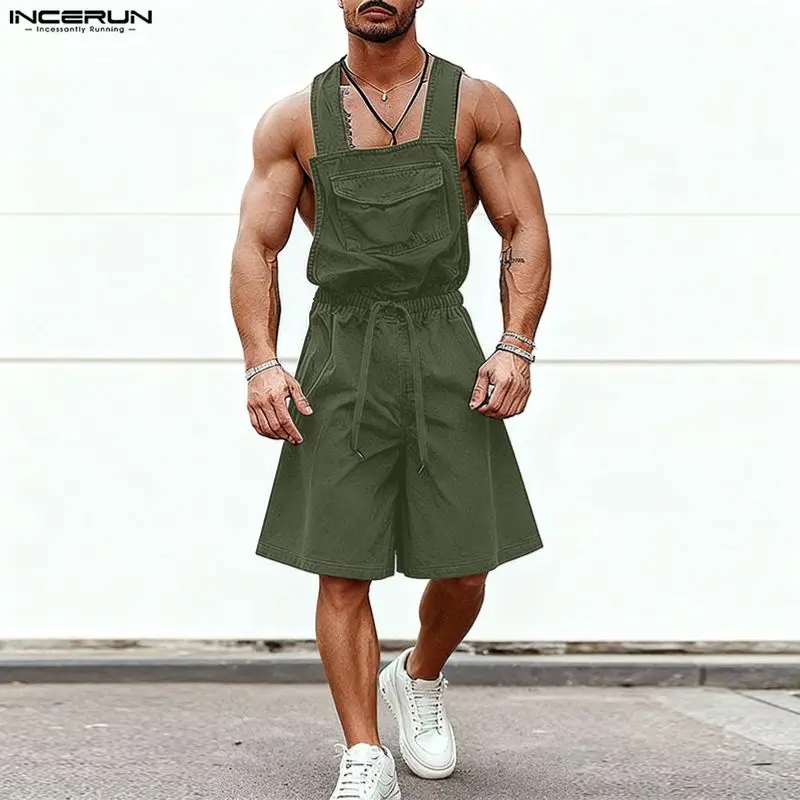 

Мужские комбинезоны INCERUN, однотонные джоггеры на шнурке, свободные комбинезоны на бретелях, модные повседневные комбинезоны без рукавов для мужчин, размеры S-5XL
