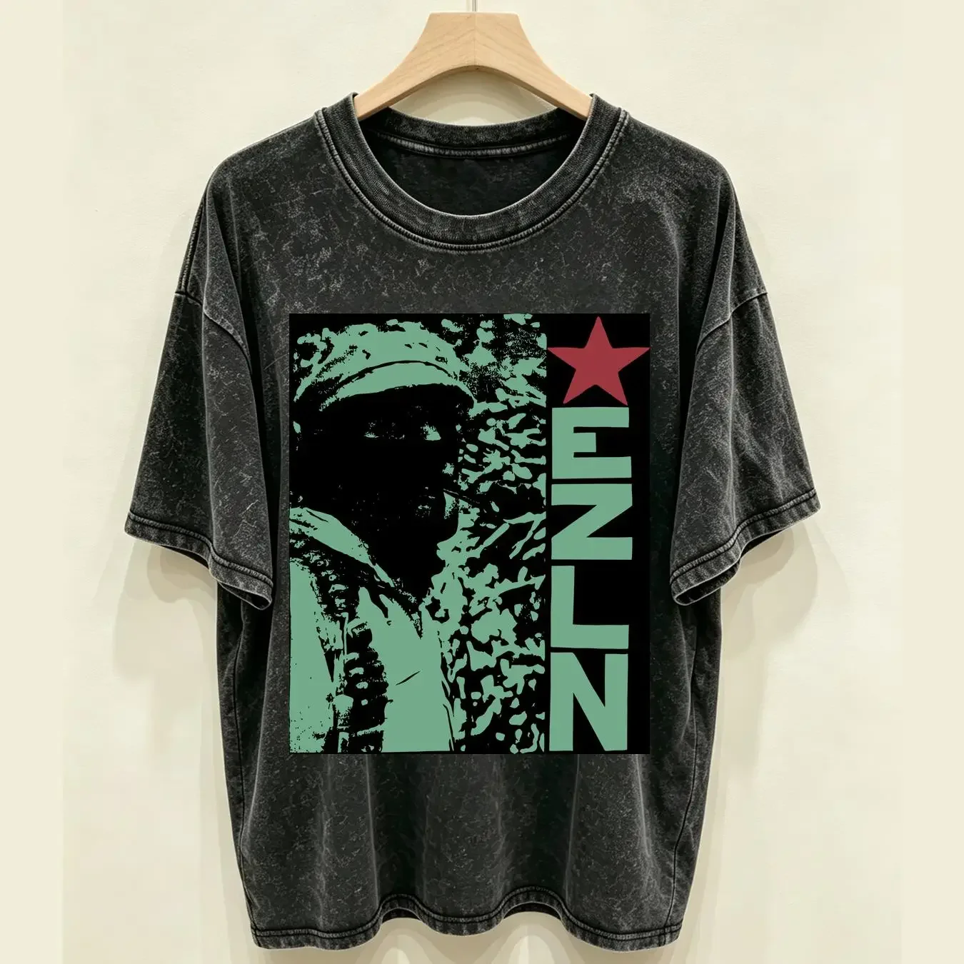 washed T Shirt New Rare EZLN Star Zapatista Comandante Marcos Emiliano Zapata Retro Doublesided Vintage Style vintage Washed