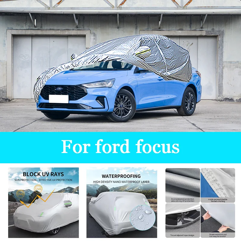

Автомобильный чехол, уличный полный внешний снежный чехол, солнцезащитный козырек, водонепроницаемая пылезащитная защита со светоотражающими полосами для Ford Focus