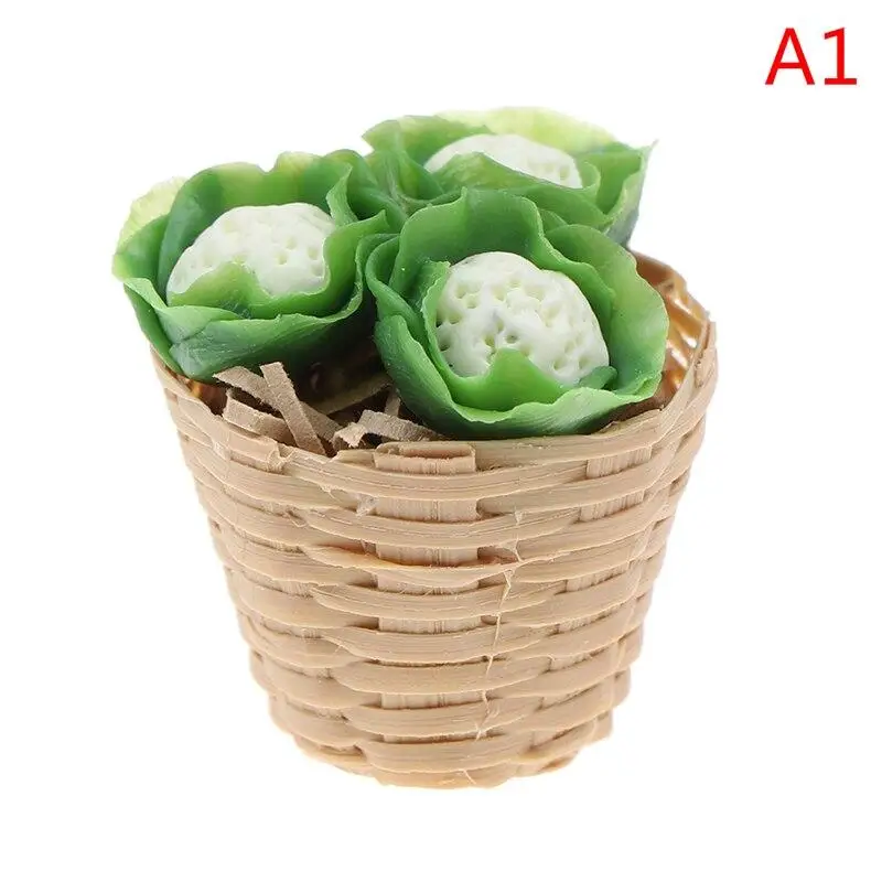 1:12 Mini Simulation Artificial Fruits and Vegetables Doll House Vegetable Bamboo Basket Miniature Accessories for Children - Image 2
