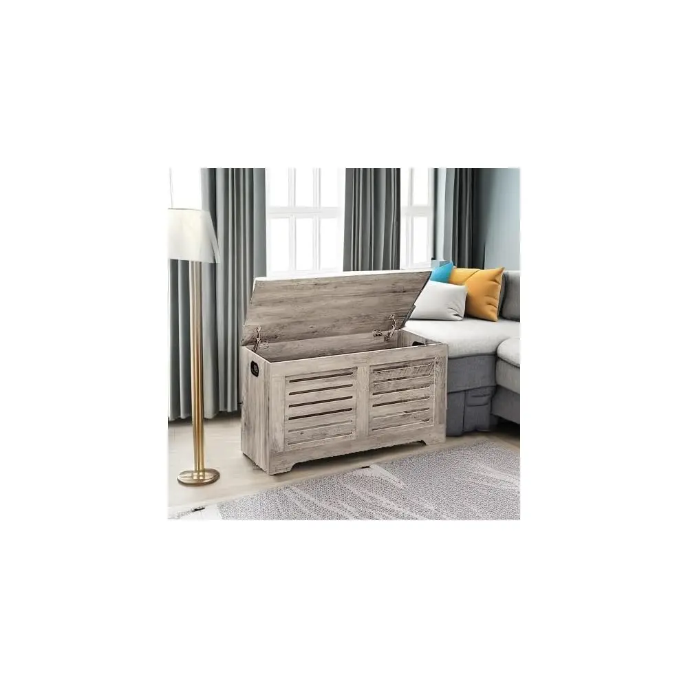 Storage Chest, Flip-Top Wooden Toy Box With 2 Safety Hinges, Retro Entryway Shoe Storage Bench, Sturdy Large Storage Trunk For