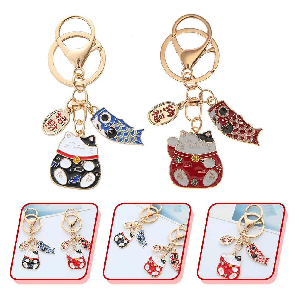 2 Pcs Keychain Holder Cartoon Ring Animal Pendant Zinc Alloy Miss Decor