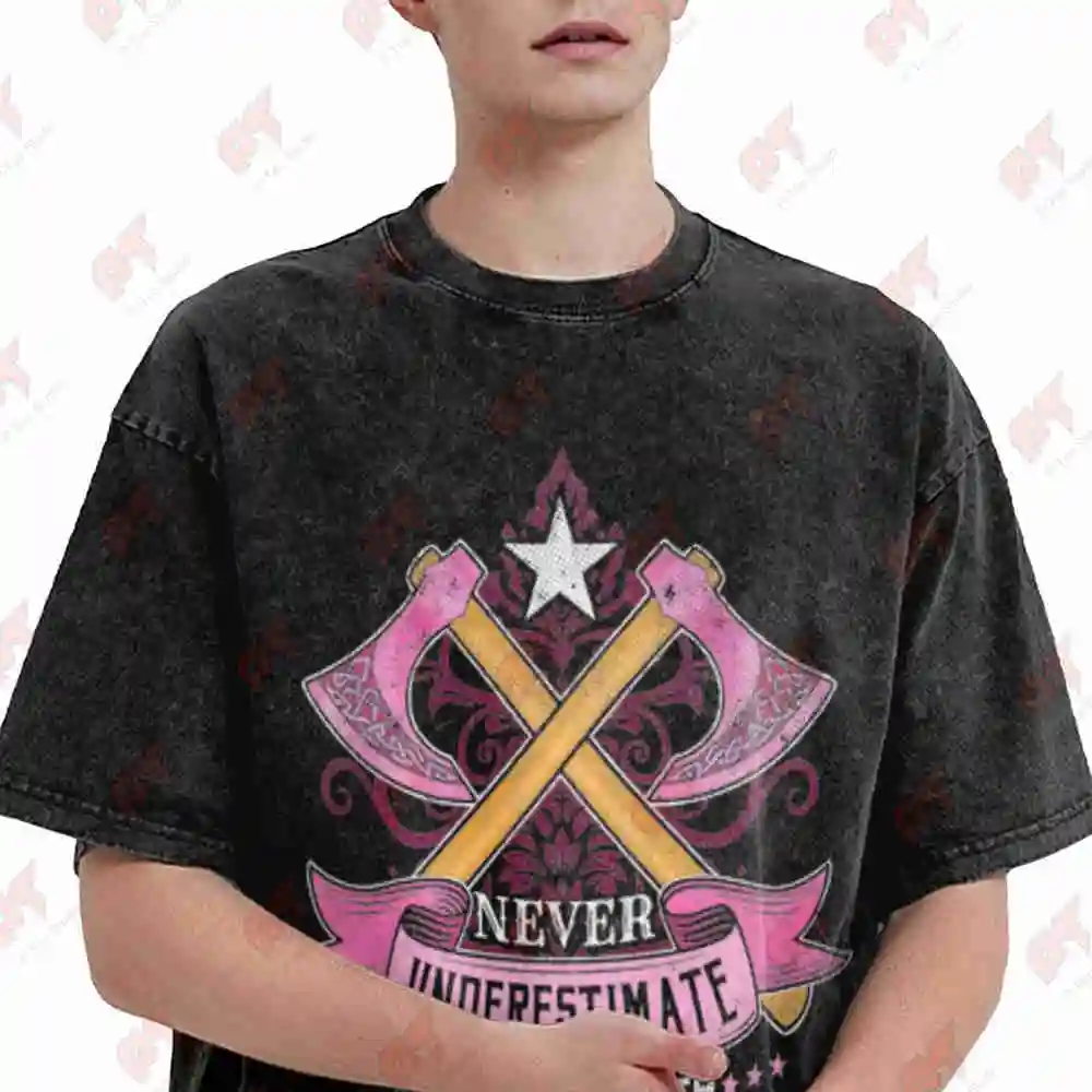 Never Underestimate Axe Woman Throwing Axes Hatchet Thrower Vintage Washed Tee Pure Cotton T-Shirt