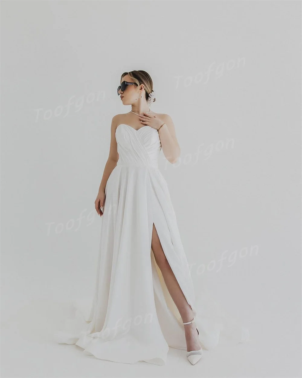 Toofgon Vintage Matte Satin Brautkleid Schatz Falte Hochzeit Kleid Hohe Schlitz Angepasst Braut Kleid Vestido De Noiva 2025
