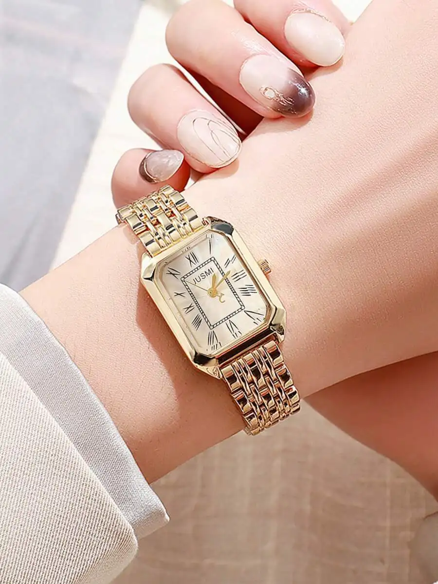 1pc Women's Fashion Compact Bar Scale Small Dial Square Steel Strap Retro Quartz Watch, Suitable For Daily Wear, Birthday Gift,