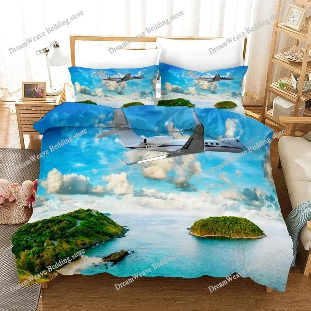Aircraft Duvet Cover Flying Plane Bedding Set for Boys Girl Polyester Airplane Print Comforter Cover Double Queen King Size519