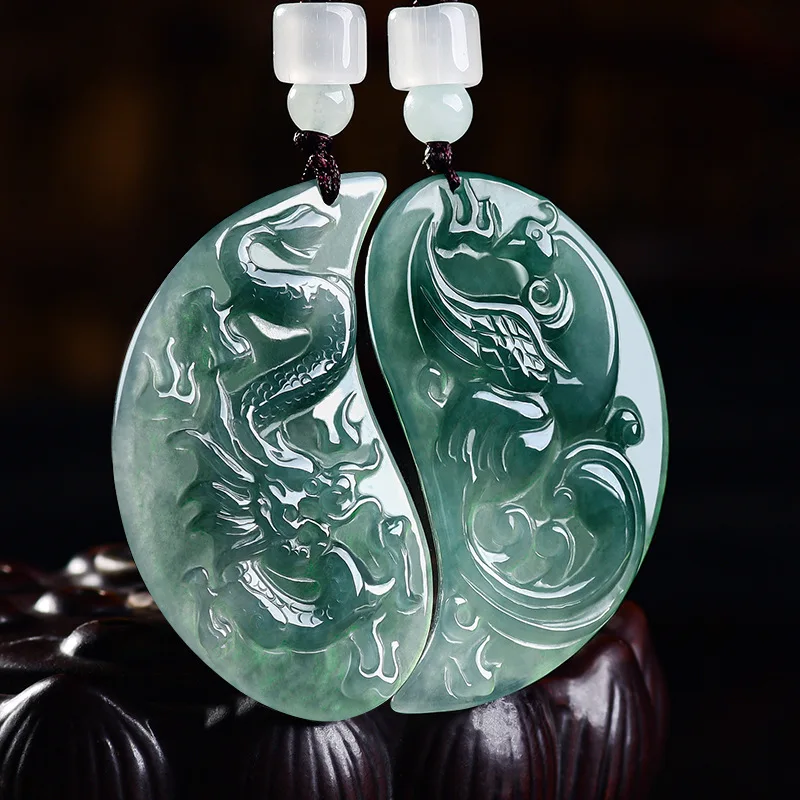 Authentic natural Burmese A-grade jadeite oil Qinglongfeng brand one pair pendant couple pendant for men and women