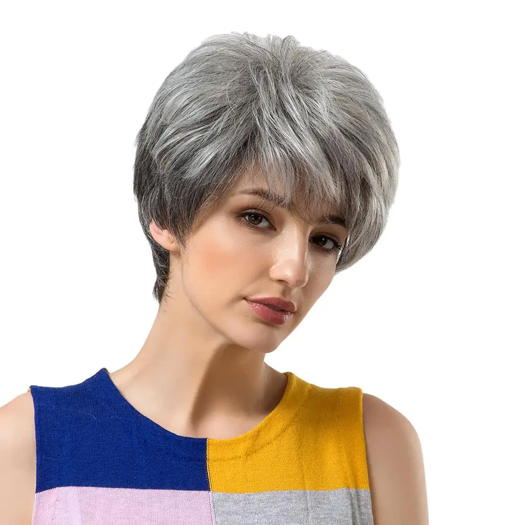 

Short Straight 70% Real Mixed Memory Synthetic Fiber s Pixie Cut s for Women,Layered Fashion with