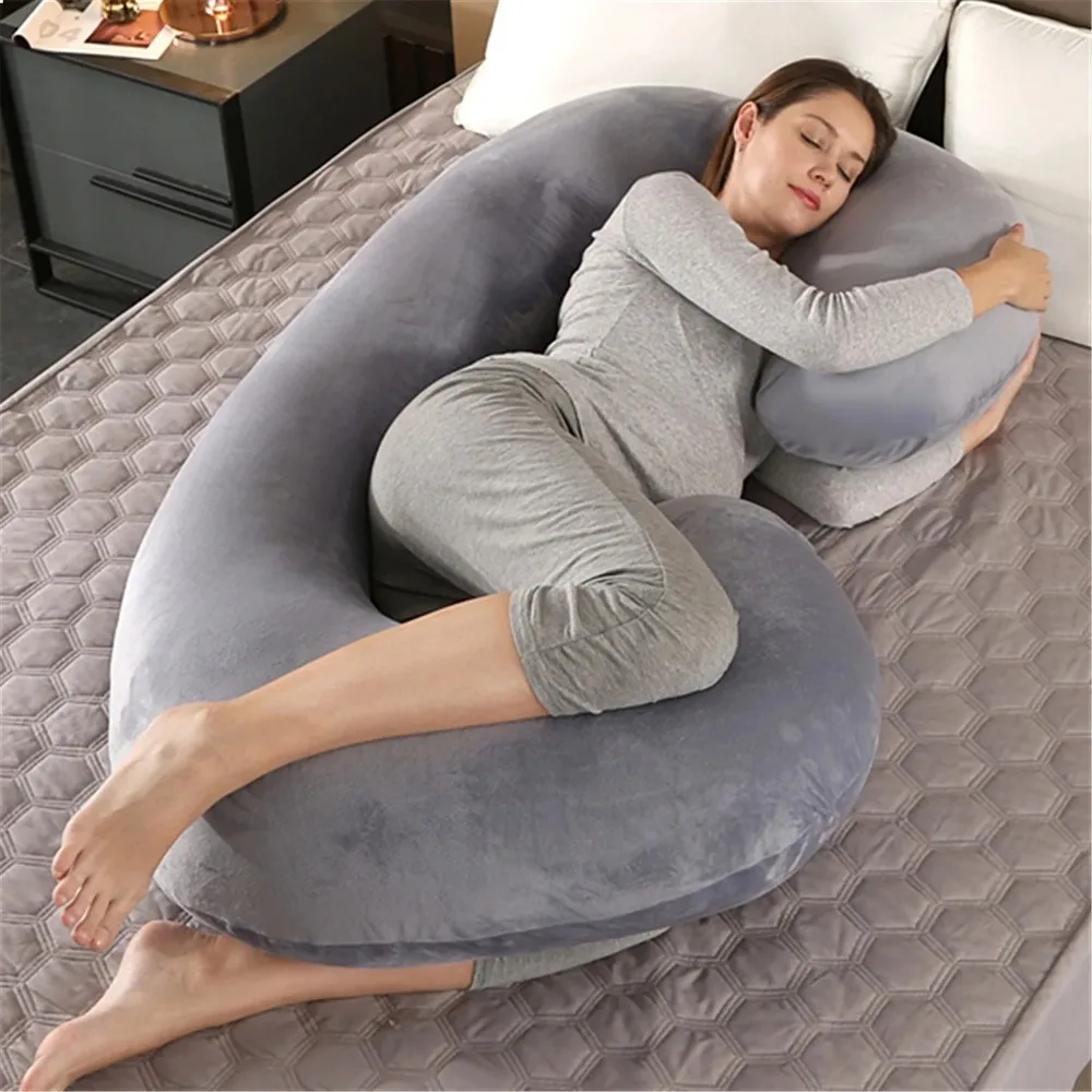Cross-Body Pregnancy Pillow C-Shape Maternity Support for Side Sleeping with Removable Cover Wholesale  Throw Pillows