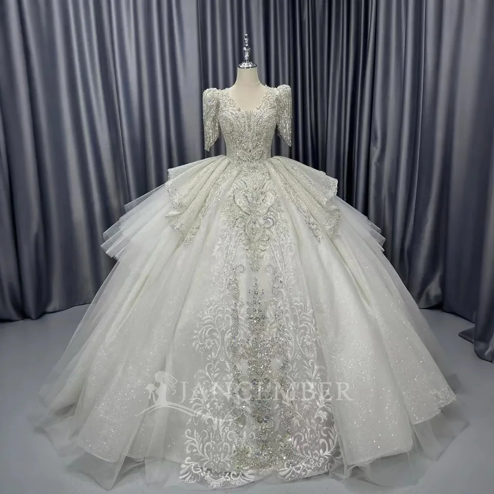 

Бальное платье из бисера по индивидуальному заказу Свадебные платья с короткими рукавами из органзы и блестками Вечерние свадебные платья размера плюс فساتين حفلات