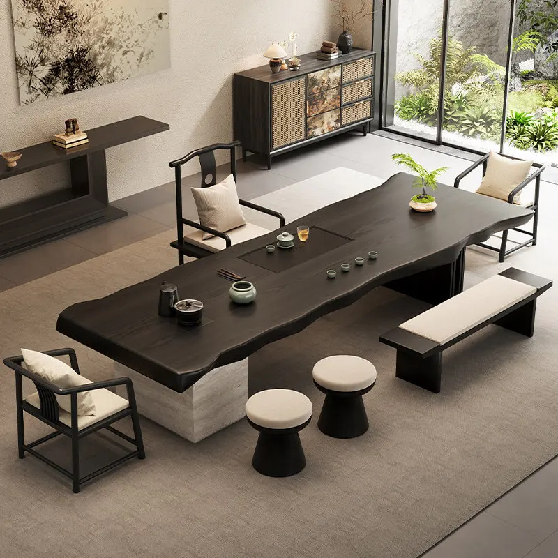 HYS high-end solid wood tea table reception office tea table a complete set of new Chinese balcony living room large board
