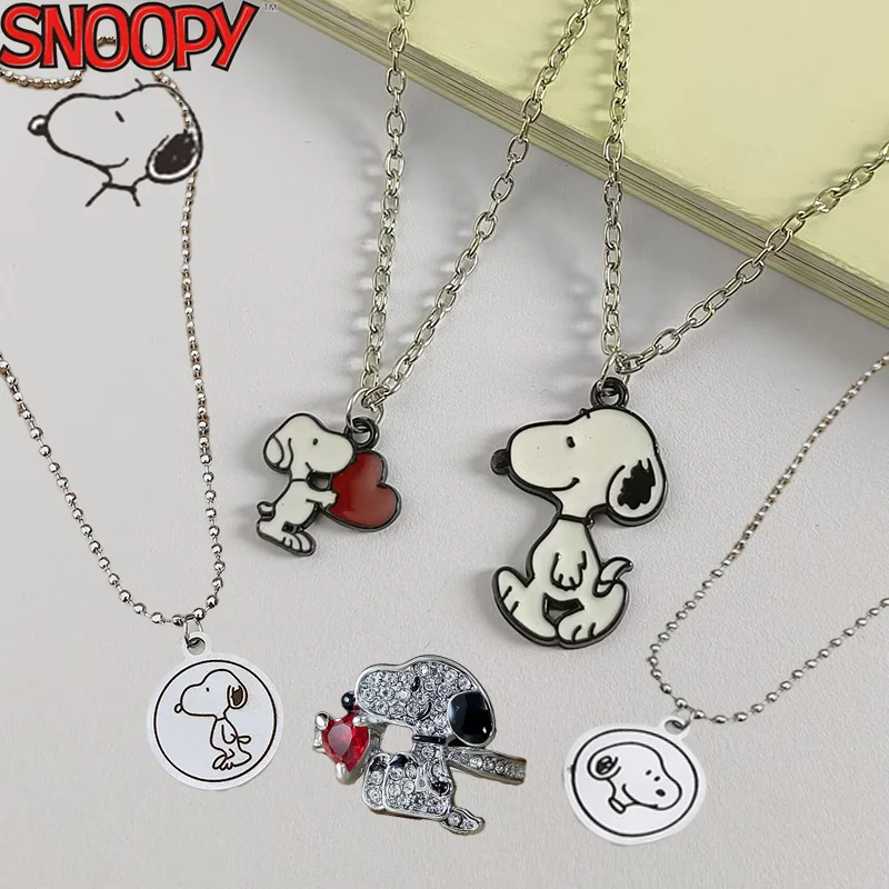 Snoopy Pendant Necklace Ring Classic Animation Kawaii Anime Accessories Bounce Cartoon Cute Fashion Best Friend and Couple Chain