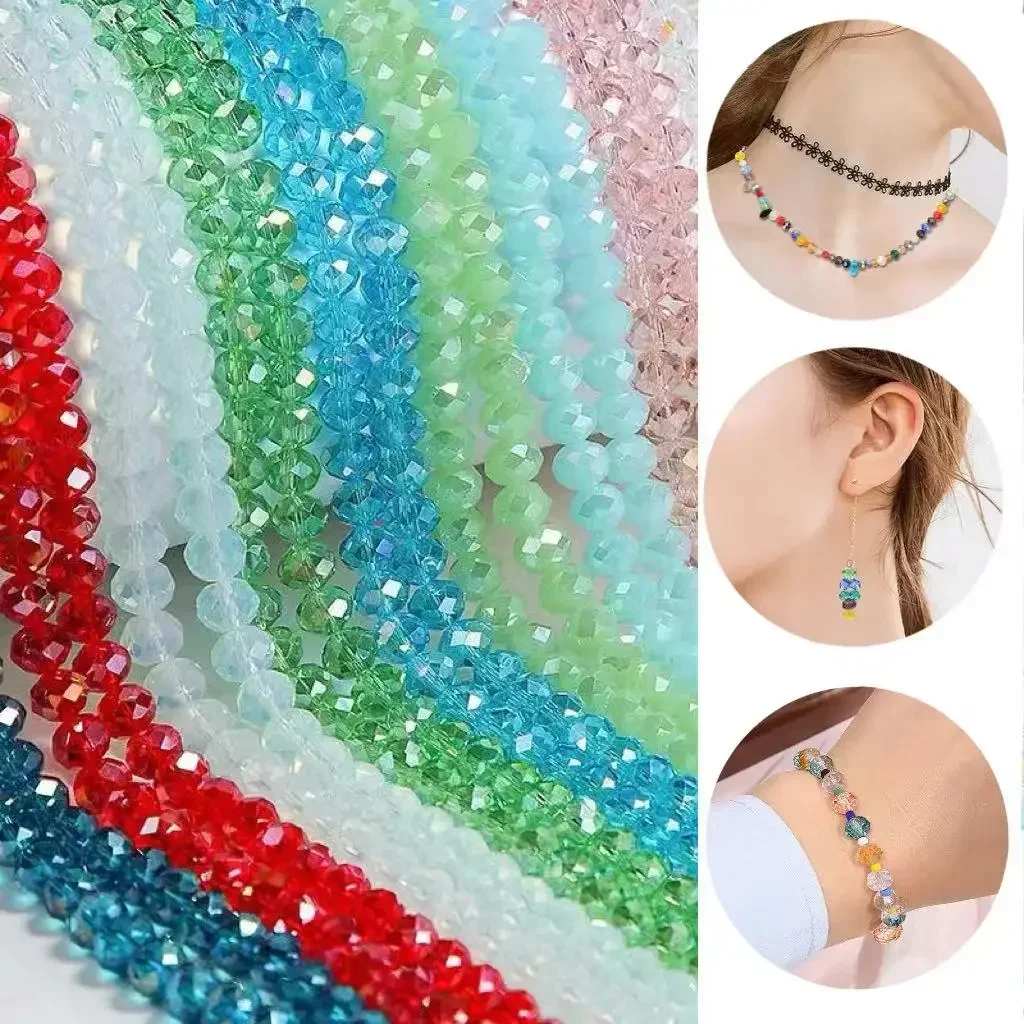 100pcs Rondell Austria Faceted Crystal Beads Round Glass Beads Loose Spacer Beads for Jewelry Making DIY Bracelet Necklace 4mm