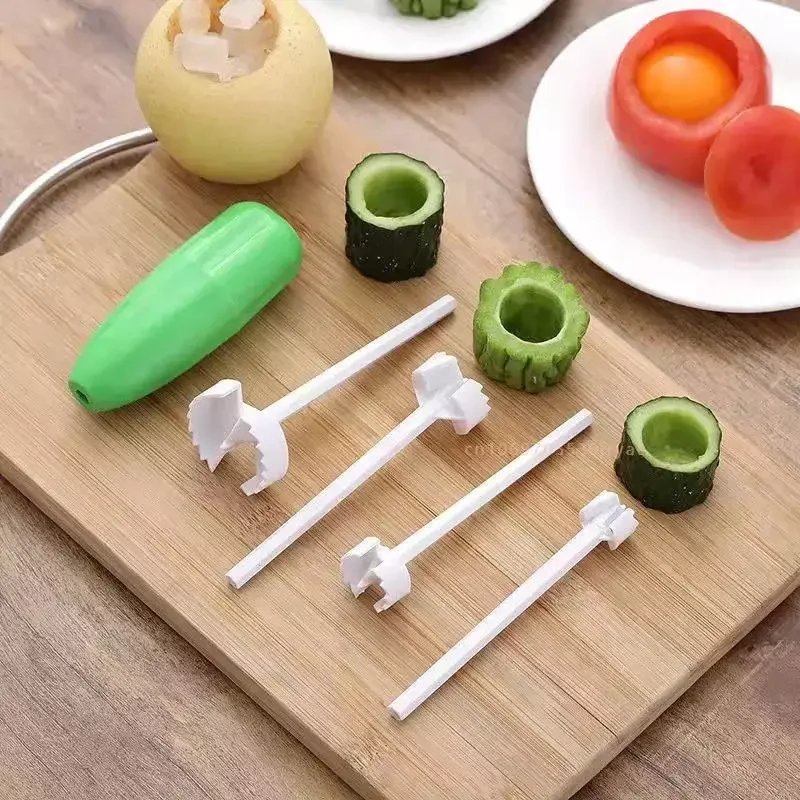 4 unids/set Zucchini y berenjena Corer cortador en espiral de verduras dispositivo de excavación relleno para herramientas de volador de frutas y verduras espiralizador