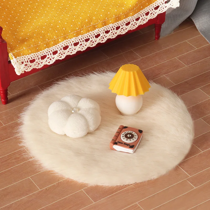 Mini Bedroom Decor Set,Fluffy Round Rug+Table Lamp+Pillow Notebook Miniature,Dollhouse NightstandAccessory for OB11DioramaLayout