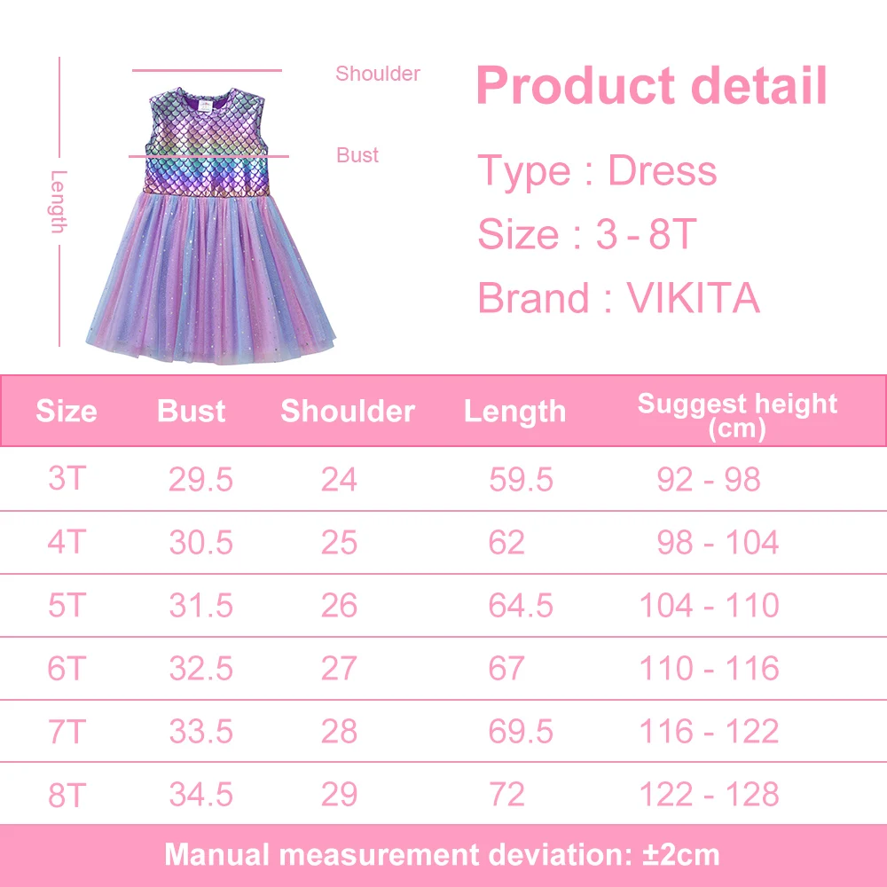 VIKITA Girls Summer Sleeveless Dress Children Birthday Party Tutu Dress Kids Cotton Costume Baby Girl Princess Dress  Clothes