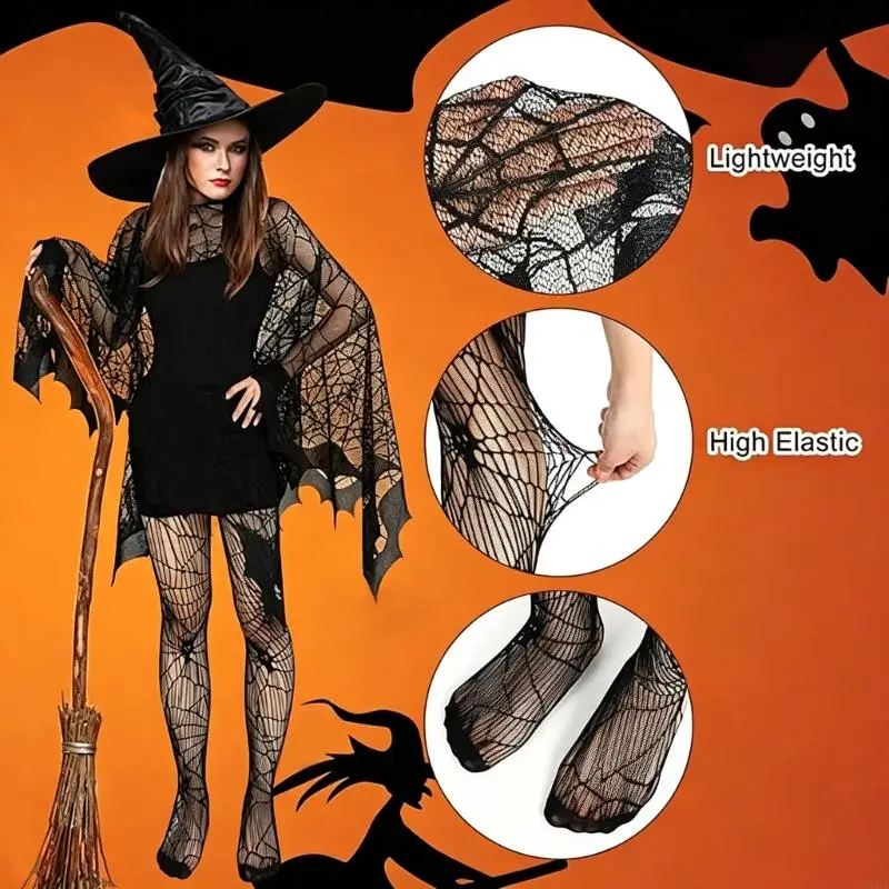Halloween Cosplay Set with Spiderweb Layer and Garment for Costume 6XDA
