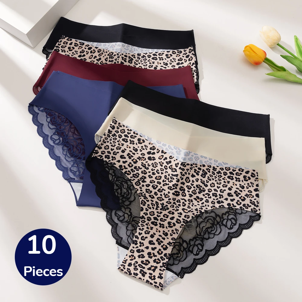 

WarmSteps 10PCS Fashion Women's Panties French Luxury Lace Female Sexy Lingerie Leopard Briefs Comfortable Breathable Underpants