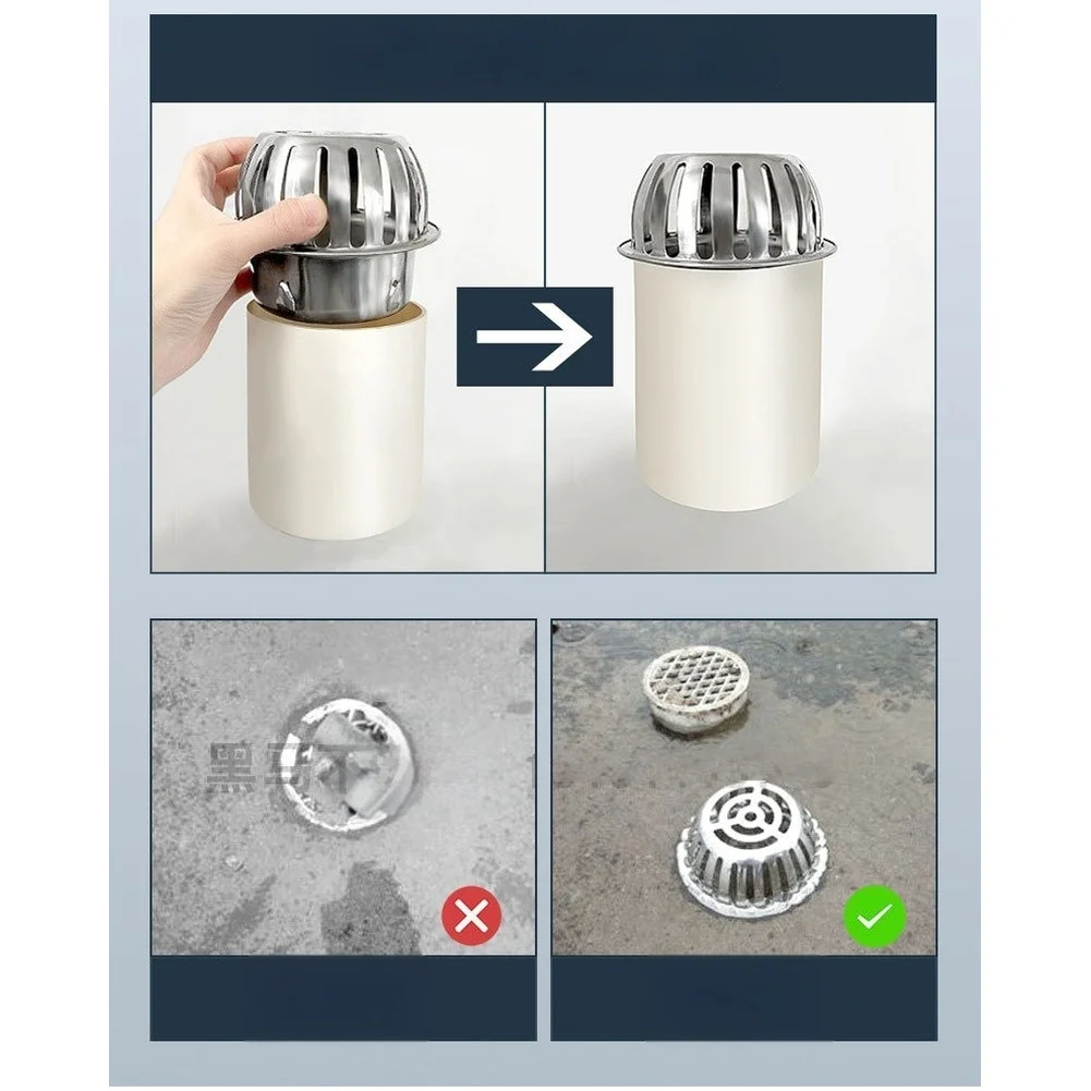 Rust Resistant 304 Stainless Steel Floor Drain for Outdoor Balcony and Roof Drainage with Thickened Body and Wide Opening Flow