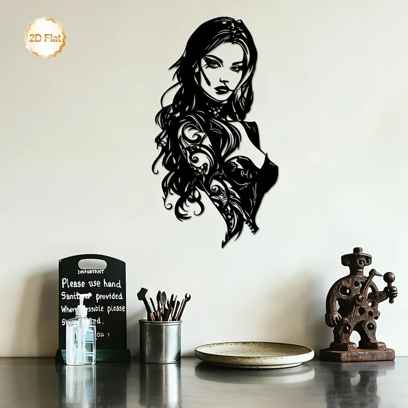 Two-dimensional plane，1Pieces，Two-dimensional wall sculpture，Gothic style tattoo female portrait 1pc