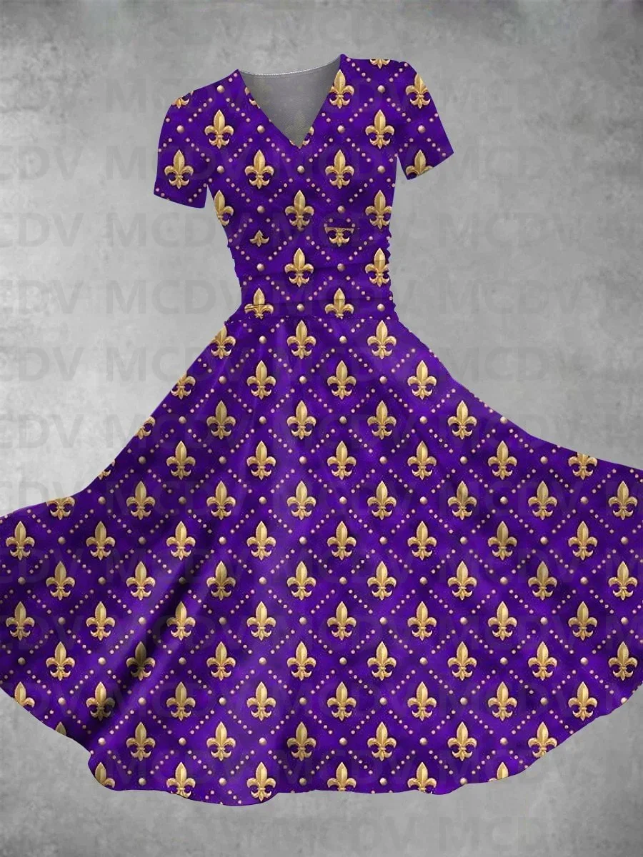 Robe maxi vintage à col en V imprimé mardi gras pour femmes, robes sexy pour femmes, imprimé 3D