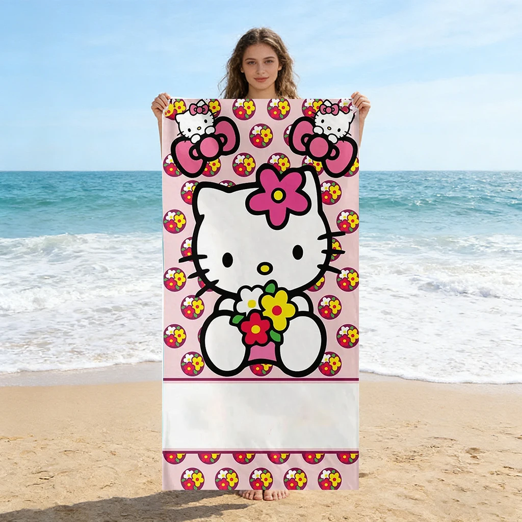 Hello Kitty Kids Beach Towel, Cute Cartoon Pool Bath Towel, Soft Absorbent Girls Summer Towel, Birthday Gift Flat Print