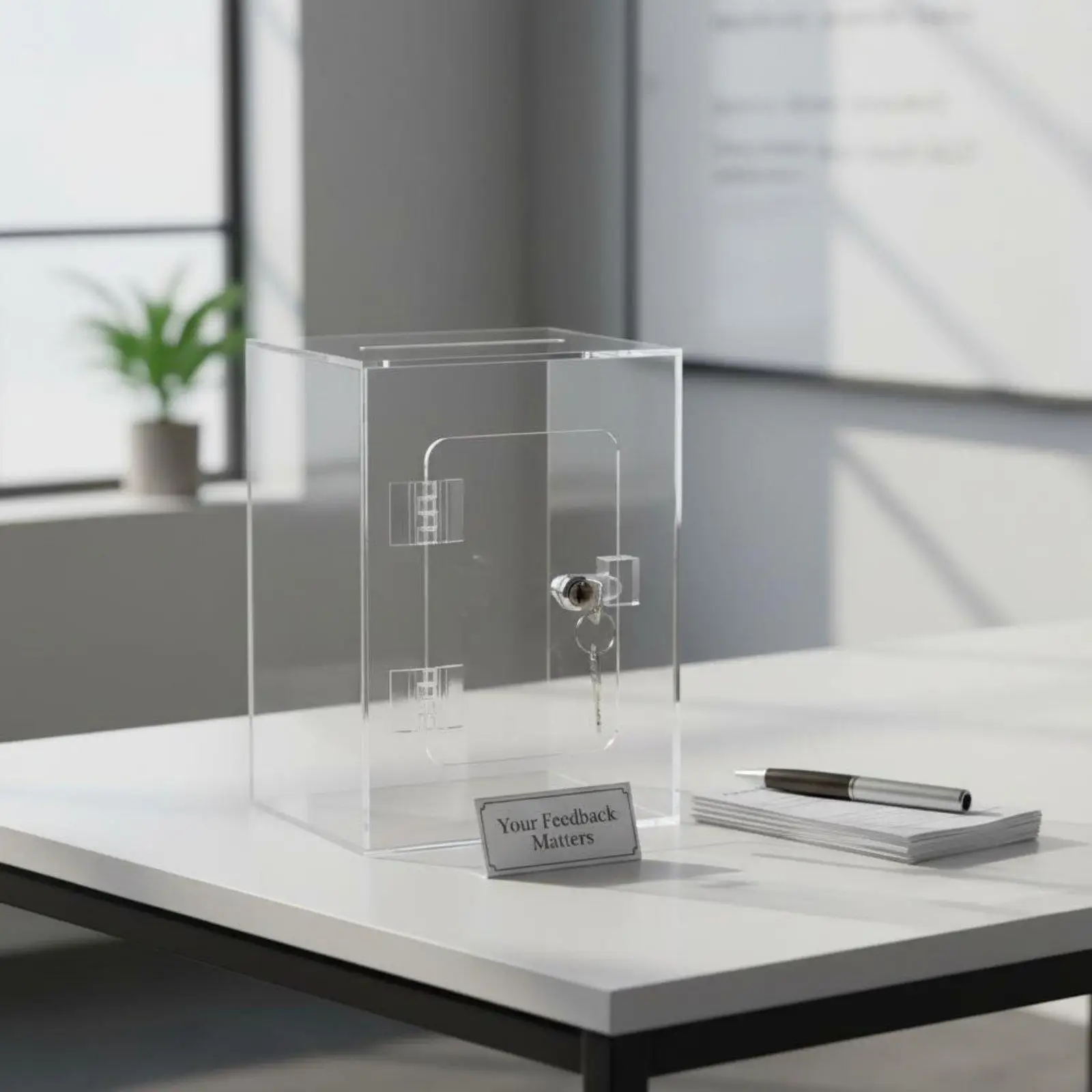 Clear Acrylic Comment Collection Box Dustproof Transparent Voting Square Container Form Office Supply Container for School,