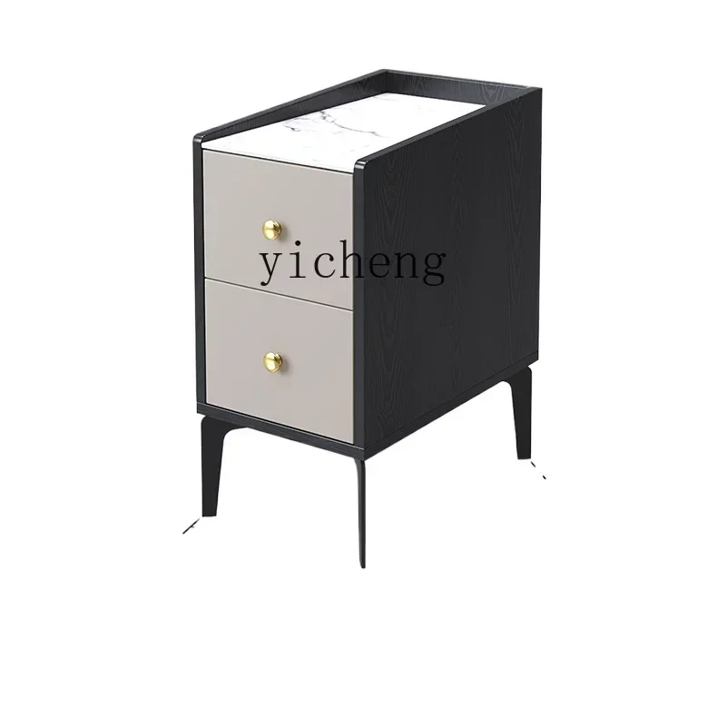 ZZZTQH Italian rock slab bedside table simple modern light luxury bedroom bedside ultra-narrow mini storage cabinet