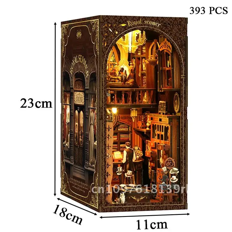 Kit de estante de rincón de libros en miniatura, modelo de madera de vapor real con sujetalibros ligero hecho a mano para decoración del hogar, regalos ideales para amigos