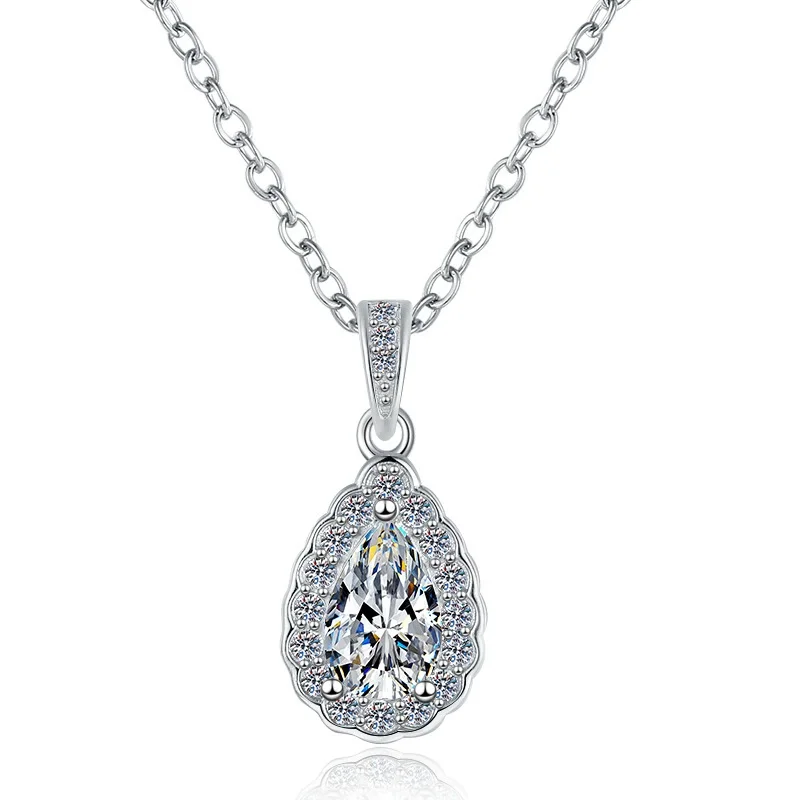 

ZFSILVER Fashion Trendy 925 Silver Luxury Moissanite Pear Waterdrop Necklace Charms Women Accessories Party Jewelry Gifts HK0106