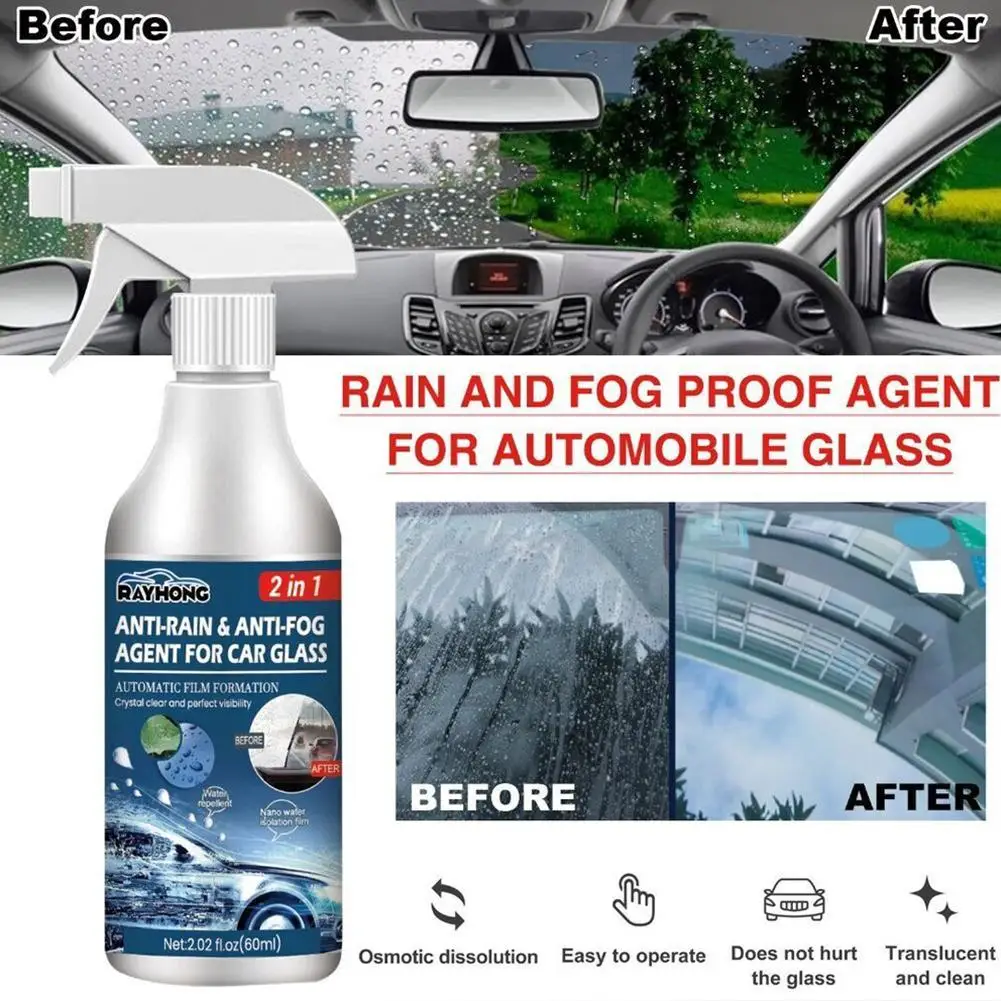 

60/120ml Car Glass Waterproof Coating Agent, Auto Anti Fog Anti Rain Repellent Spray Nano Rain Remover For Windows, Windshi X4S6