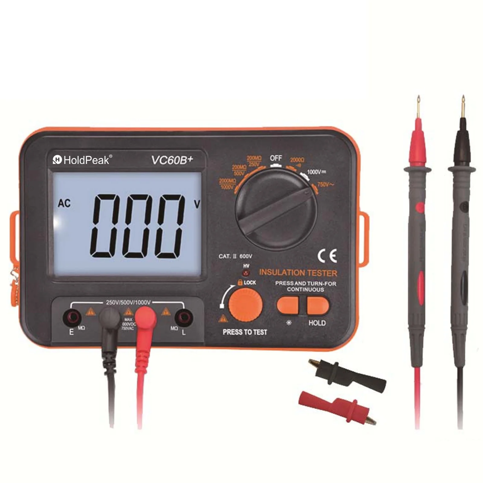 

T6-VC60B Digital Megger Insulation Tester 200/2000MΩ Backlit Display Data Hold Buzzer Alarm for Electrical DIY Generator Testing