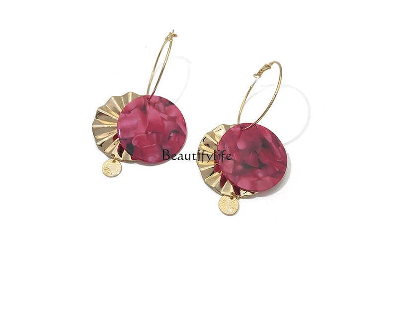 

Wine Red European and American Fashion Personality Grandeur 925 Silver Pin Earrings Earrings