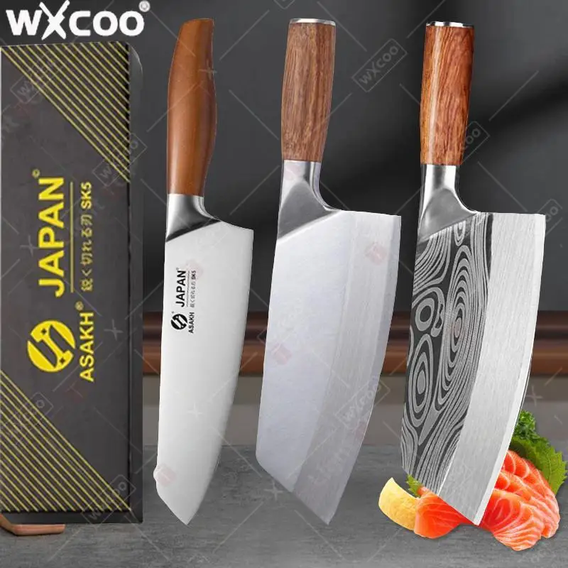 WXCOO Japanese Chef Knife Cooking Butcher Knife Professional Kitchen Knives Set Meat Cleaver Fish Fillet Slicing Santoku Knife