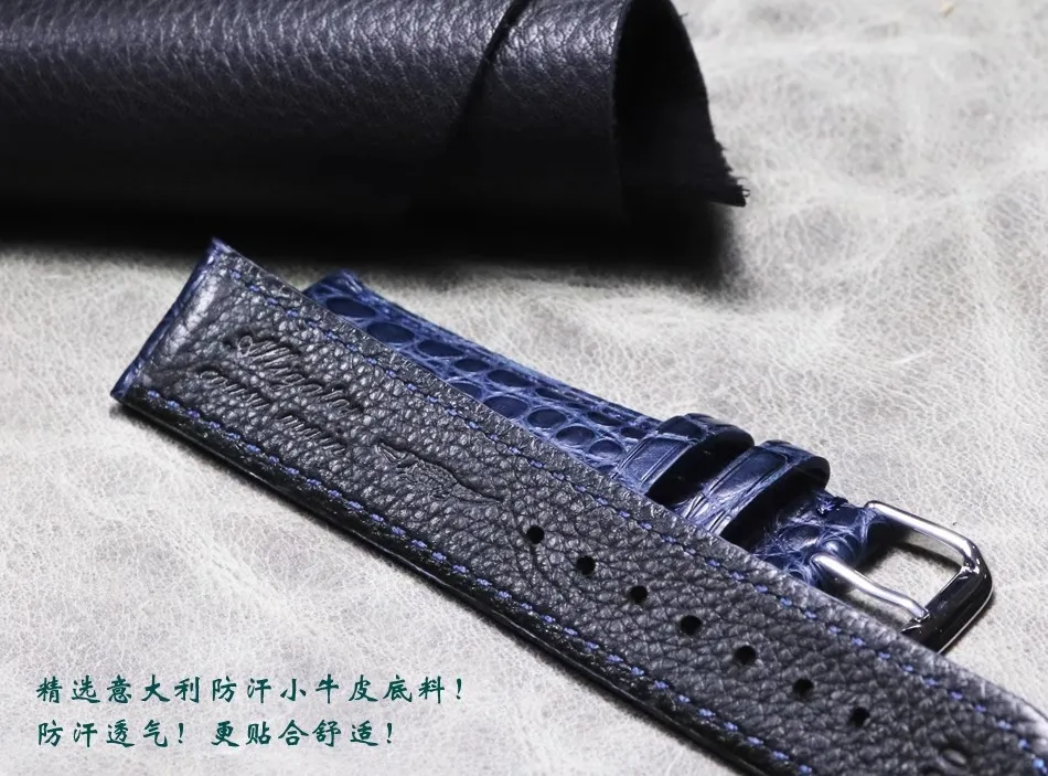 Vintage Men\'S  Handmade Watch Strap Genuine Leather Crocodile Leather 18 20 21 22mm Soft Breathable Durable Watch Bracelet