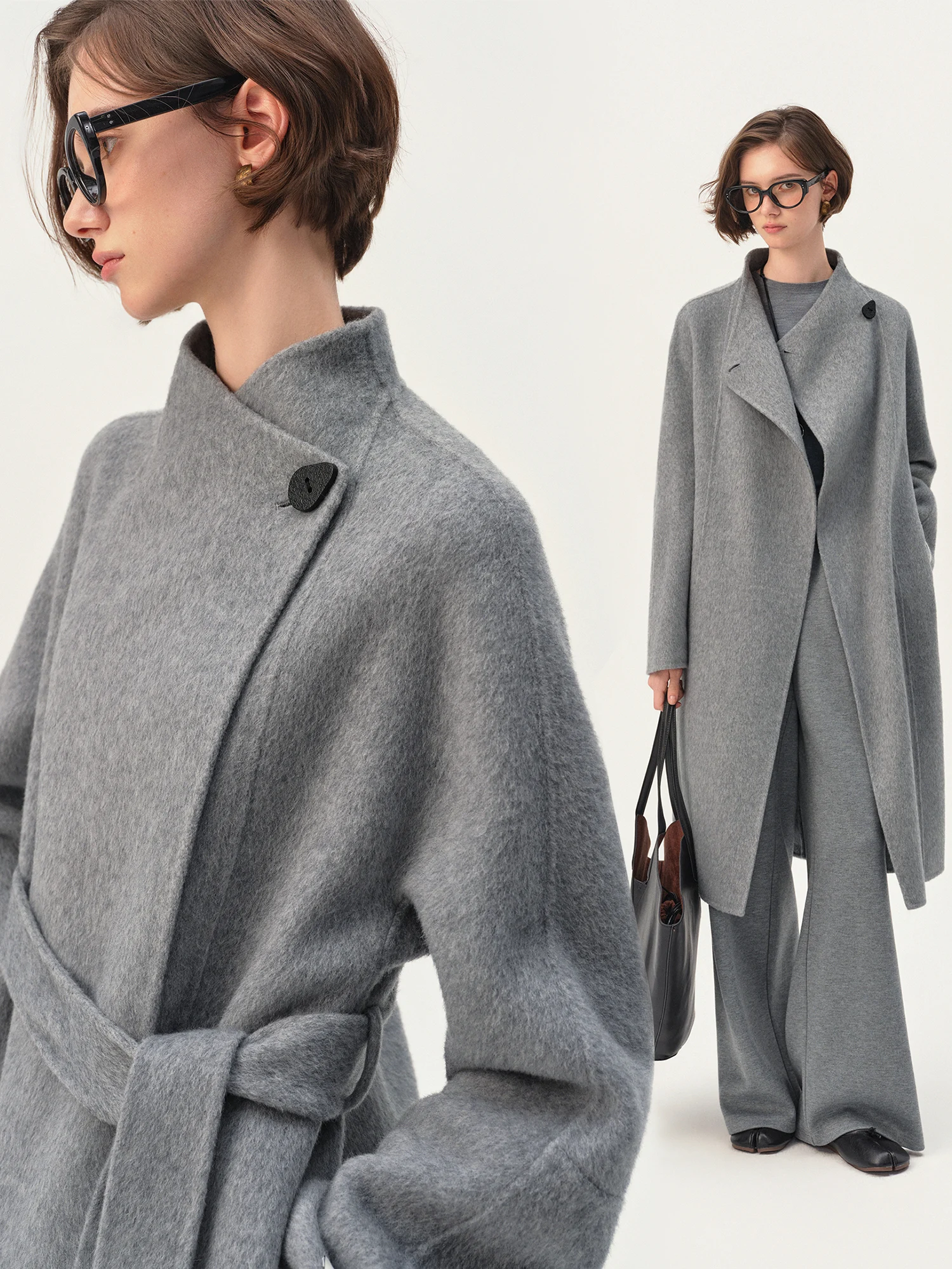 ZIQIAO Single-button Wool and Cashmere Mid-length Wool Coat Fitted Waist New Arrival for Winter 2026 Loose Fit Casual Simple