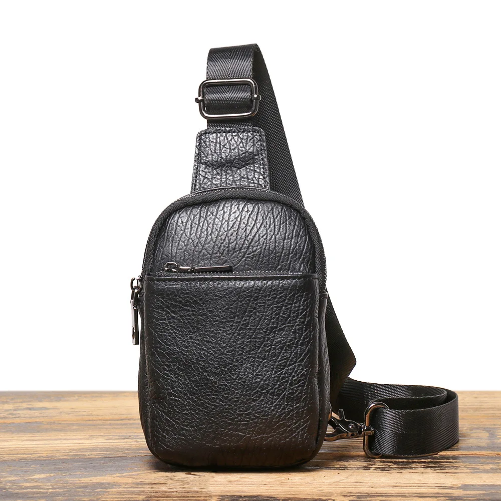 

Мужская нагрудная сумка из натуральной кожи в стиле ретро, мини-телефон через плечо из воловьей кожи, повседневный небольшой рюкзак на одно плечо