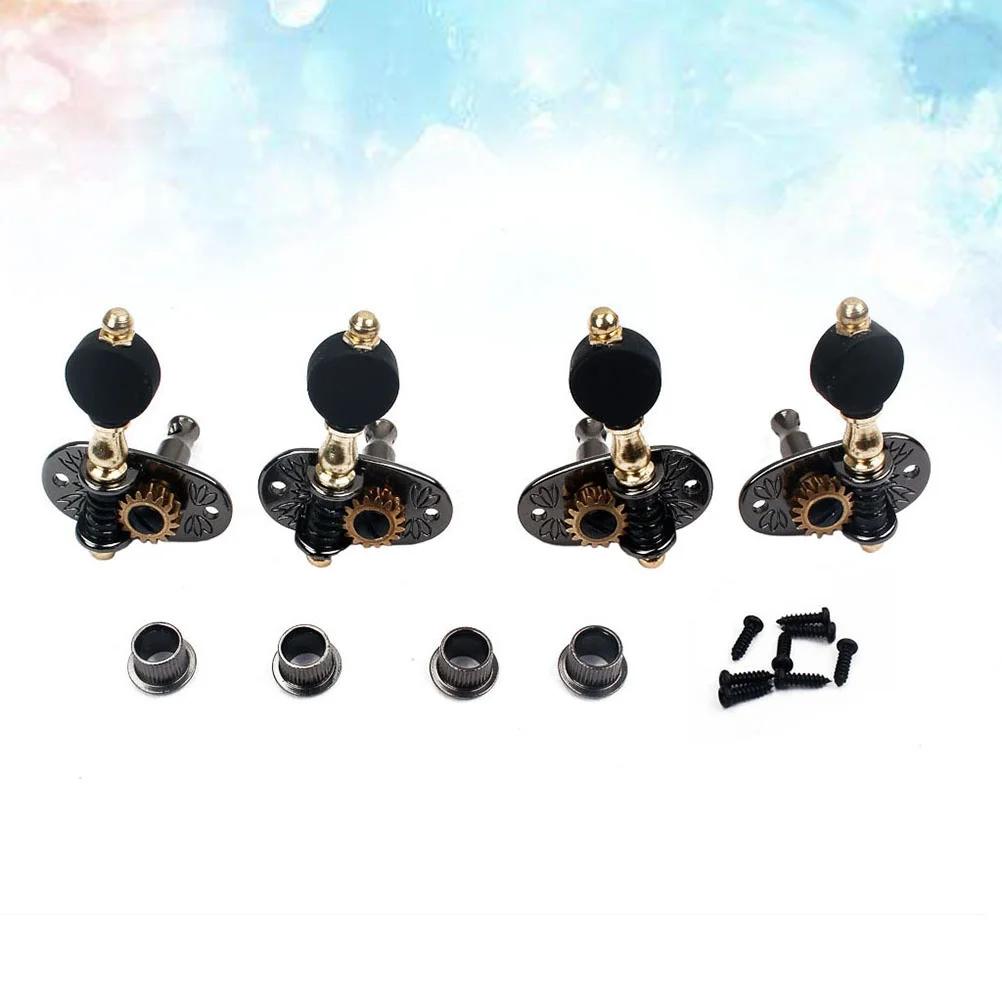

4 PCS Black Tuning Keys Vintage Locking Tuners for Acoustic Ukulele Machine Heads Strong Metal Chrome Finish Amber Button of 2
